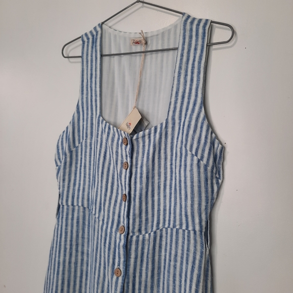Faherty Margaux Linen Midi Dress Seaside Blue Low Tide Stripe Womens Size S New - Picture 11 of 11